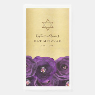 Serviette En Papier Belle Bat Mitzvah Rose Fleurie Or