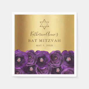 Serviette En Papier Belle Bat Mitzvah Rose Fleurie Or