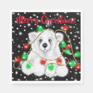 Serviette En Papier Belle bébé polaire ours de noël lumières étoile nu