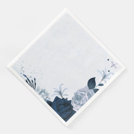 Serviette En Papier Belle bleu marine poussiéreuse fleurs & feuille (Coin)