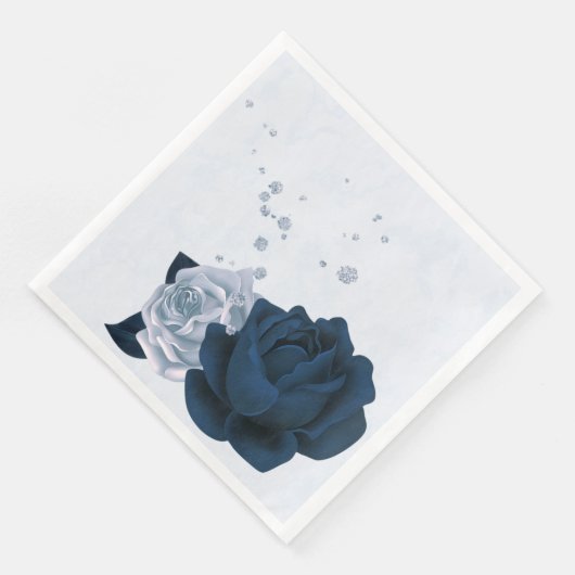 Serviette En Papier Belle bleu marine poussiéreuse fleurs & papier feu (Coin)