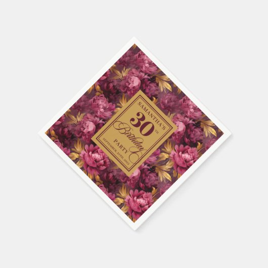 Serviette En Papier Belle Blush Bourgogne Gold 30e fête d'anniversaire (Coin)