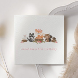 Serviette En Papier Belle Bois Animaux Rose Floral Fête Anniversaire