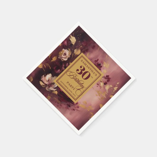 Serviette En Papier Belle Bourgogne Blush Gold 30e Anniversaire servie (Coin)