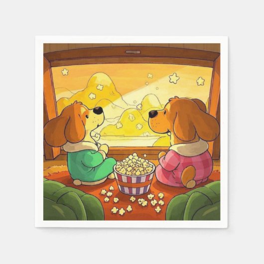 Serviette En Papier Belle caricature chiens pop-corn et film (Devant)