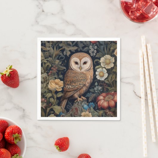 Serviette En Papier Belle chouette dans le jardin style Art nouveau (En situation)