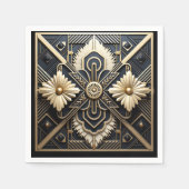 Serviette En Papier Belle Crème d'ivoire Art Déco Noir Or (Devant)