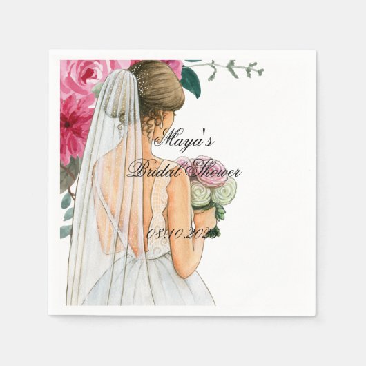 Serviette En Papier belle douche nuptiale rose floral (Devant)