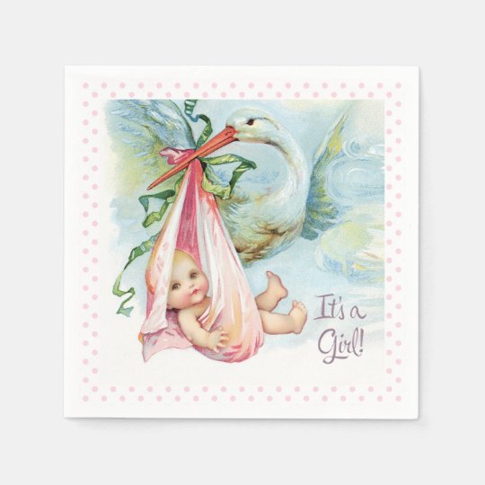 Serviette En Papier Belle Douche Vintage De Bebe De Cigogne Zazzle Be