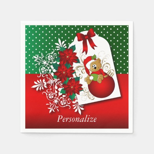 Serviette En Papier Belle et amusante Joyeux Ours de Noël (Devant)