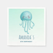 Serviette En Papier Belle et amusante méduse bleu-vert (Devant)