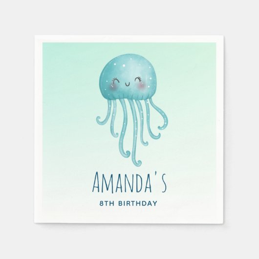Serviette En Papier Belle et amusante méduse bleu-vert (Devant)