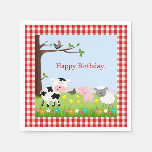Serviette En Papier Belle ferme Animaux Anniversaire (Devant)