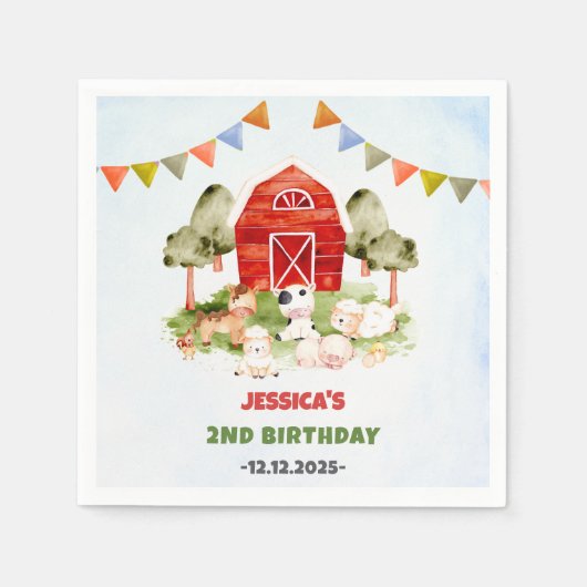 Serviette En Papier Belle ferme Animaux fête d'anniversaire (Devant)