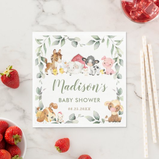 Serviette En Papier Belle ferme Animaux verdure Baby shower d'annivers (En situation)