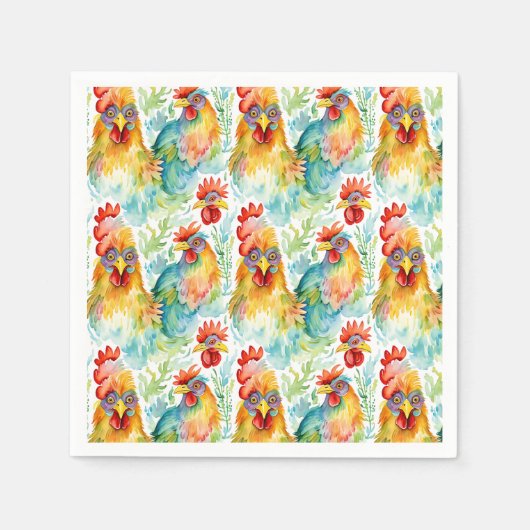 Serviette En Papier Belle ferme d'aquarelle poulets Anniversaire (Devant)