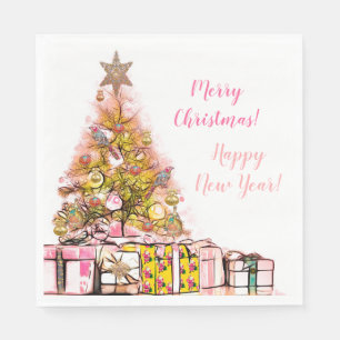 Serviette En Papier Belle fête annuelle de Noël rose