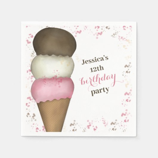 Serviette En Papier Belle fête d'anniversaire Whimssical Glace Cream C (Devant)