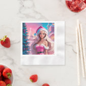 Serviette En Papier Belle fille de Noël rose 01 (En situation)