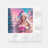 Serviette En Papier Belle fille de Noël rose 01 (Devant)