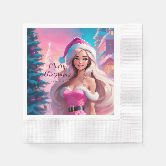 Serviette En Papier Belle fille de Noël rose 01 (Devant)