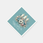 Serviette En Papier Belle Fleurs de Noël Turquoise Bougies (Coin)