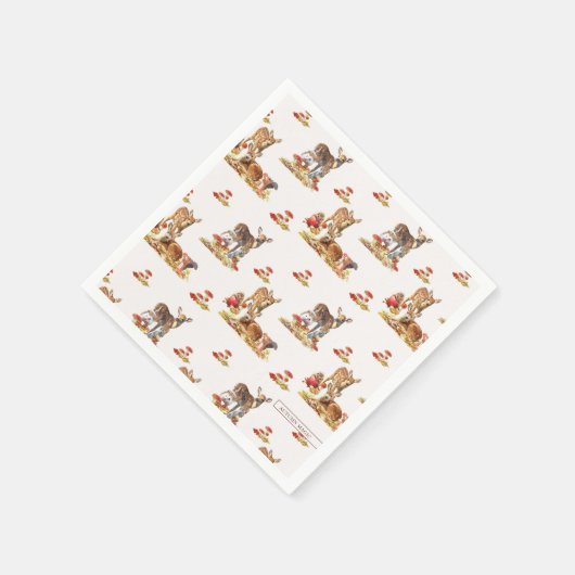 Serviette En Papier Belle Forêt Animale Automne Motif Art (Coin)