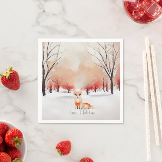 Serviette En Papier Belle Fox dans la forêt de neige (En situation)