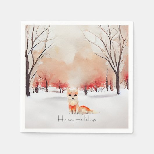 Serviette En Papier Belle Fox dans la forêt de neige (Devant)