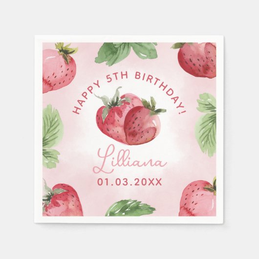 Serviette En Papier Belle fraise rose Joyeux Papier d'anniversaire Nap (Devant)