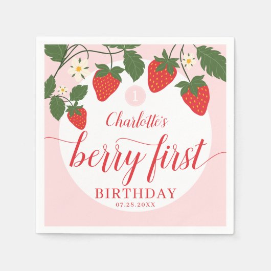 Serviette En Papier Belle fraise sucrée 1er anniversaire (Devant)