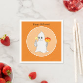Serviette En Papier Belle Halloween Ghost & Citrouille sur Orange (En situation)