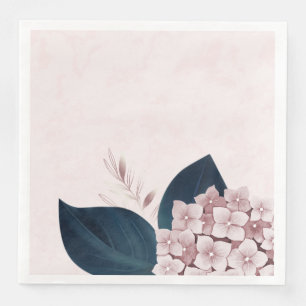 Serviette En Papier Belle hortensia rose aux feuilles bleu marine 