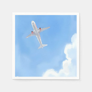 Serviette En Papier Belle Journée Ciel Bleu Nuages Avion Aquarelle