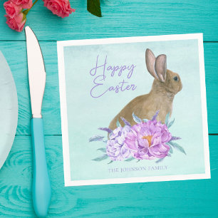Serviette En Papier Belle Lapin Lapin Pastel Floral Fête de Pâques