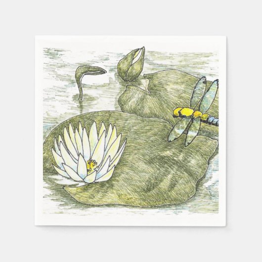 Serviette En Papier Belle libellule d'été et Lilly Pad (Devant)