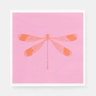 Serviette En Papier Belle libellule Vintage en rose et orange