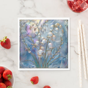 Serviette En Papier Belle Lily de Vallée en Verre Iridéssant Embossé