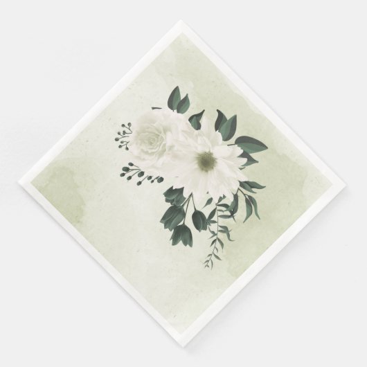 Serviette En Papier belle mariage blanche fleurie (Coin)