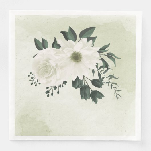 Serviette En Papier belle mariage blanche fleurie (Devant)