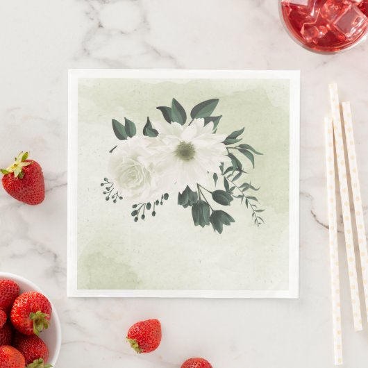 Serviette En Papier belle mariage blanche fleurie (En situation)