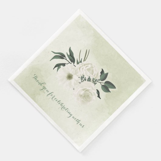 Serviette En Papier belle mariage blanche fleurie (Coin)