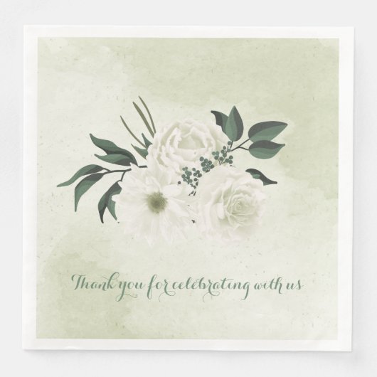 Serviette En Papier belle mariage blanche fleurie (Devant)