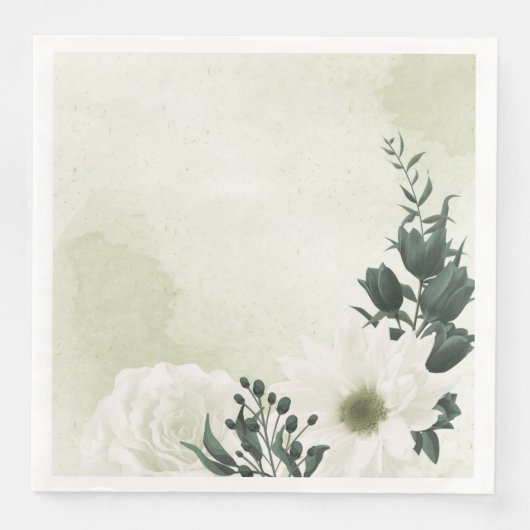 Serviette En Papier belle mariage blanche fleurie (Devant)