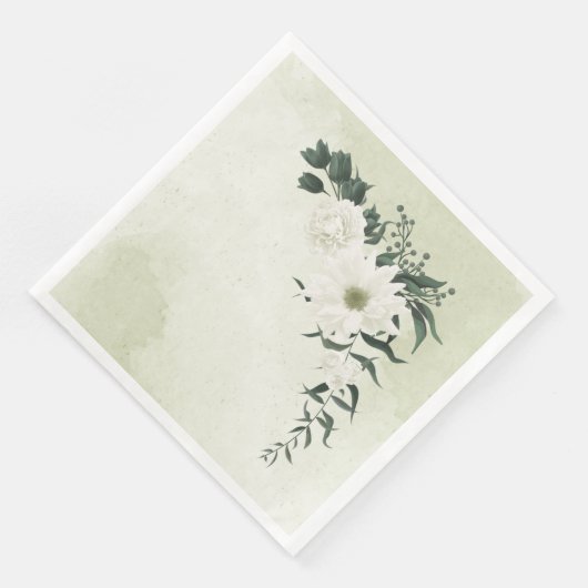 Serviette En Papier belle mariage blanche fleurie (Coin)