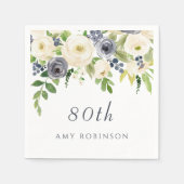 Serviette En Papier Belle Marine & Fleurs blanches 80e fête d'annivers (Devant)