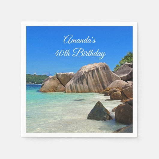 Serviette En Papier Belle Mer Tropicale Côte Rocheuse Anniversaire (Devant)