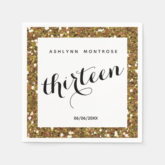Serviette En Papier Belle Parties scintillant d'or 13e anniversaire (Devant)