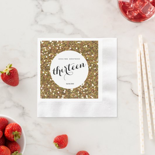 Serviette En Papier Belle Parties scintillant d'or 13e anniversaire (En situation)
