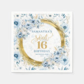 Serviette En Papier Belle Pastel Blue Sweet 16 Parties scintillant d'o (Devant)